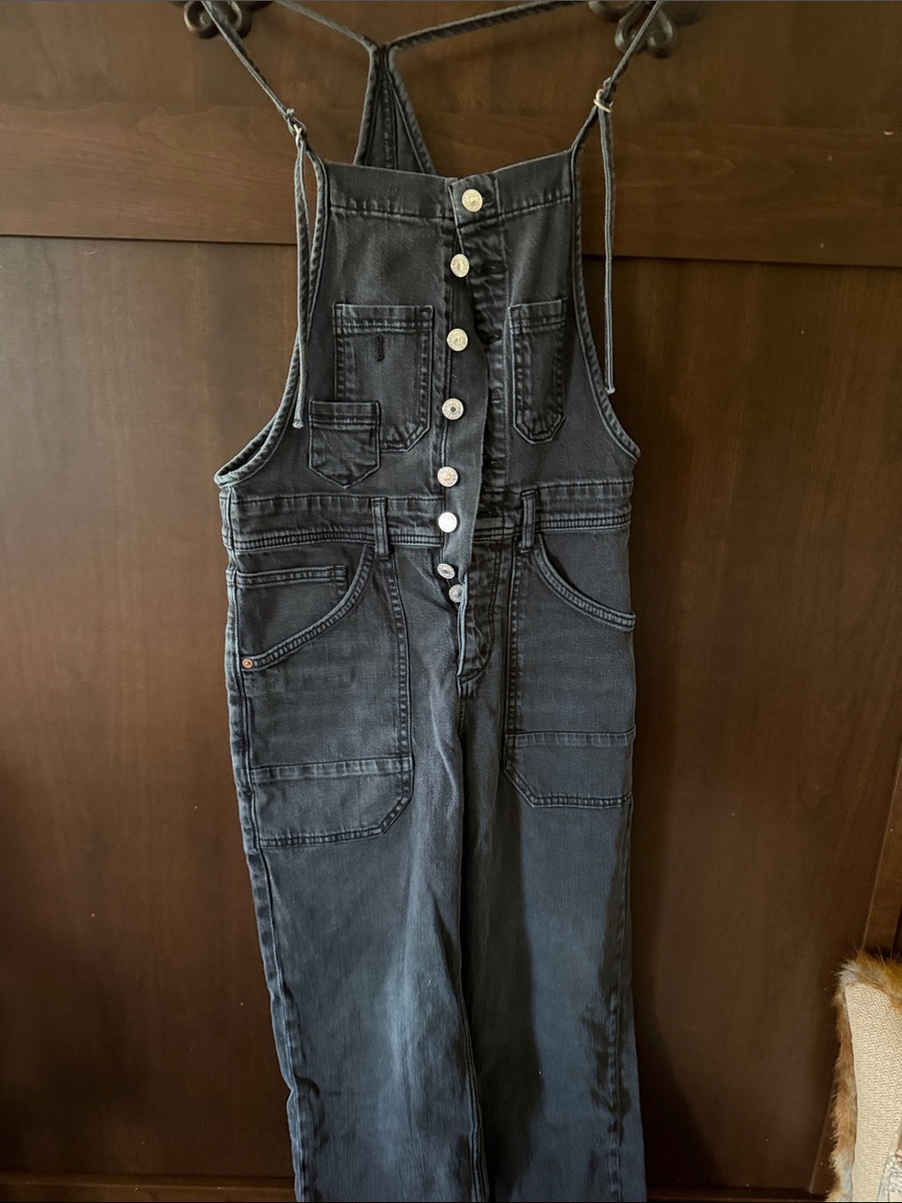 Pilcro women’s Button-Front Dark Wash Denim Overalls